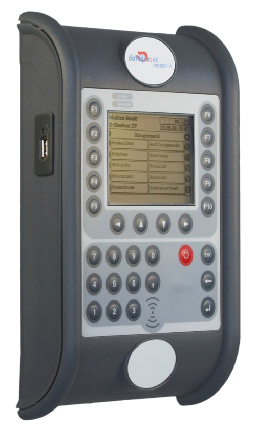 Datafox AE-Master IV grau, Schrägansicht mit USB